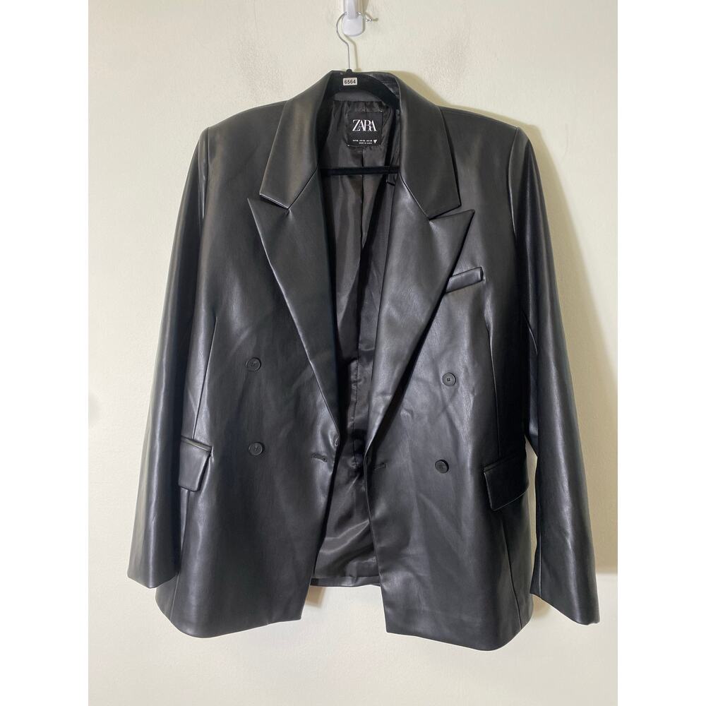 Zara Black Faux Leather Jacket Sz XL